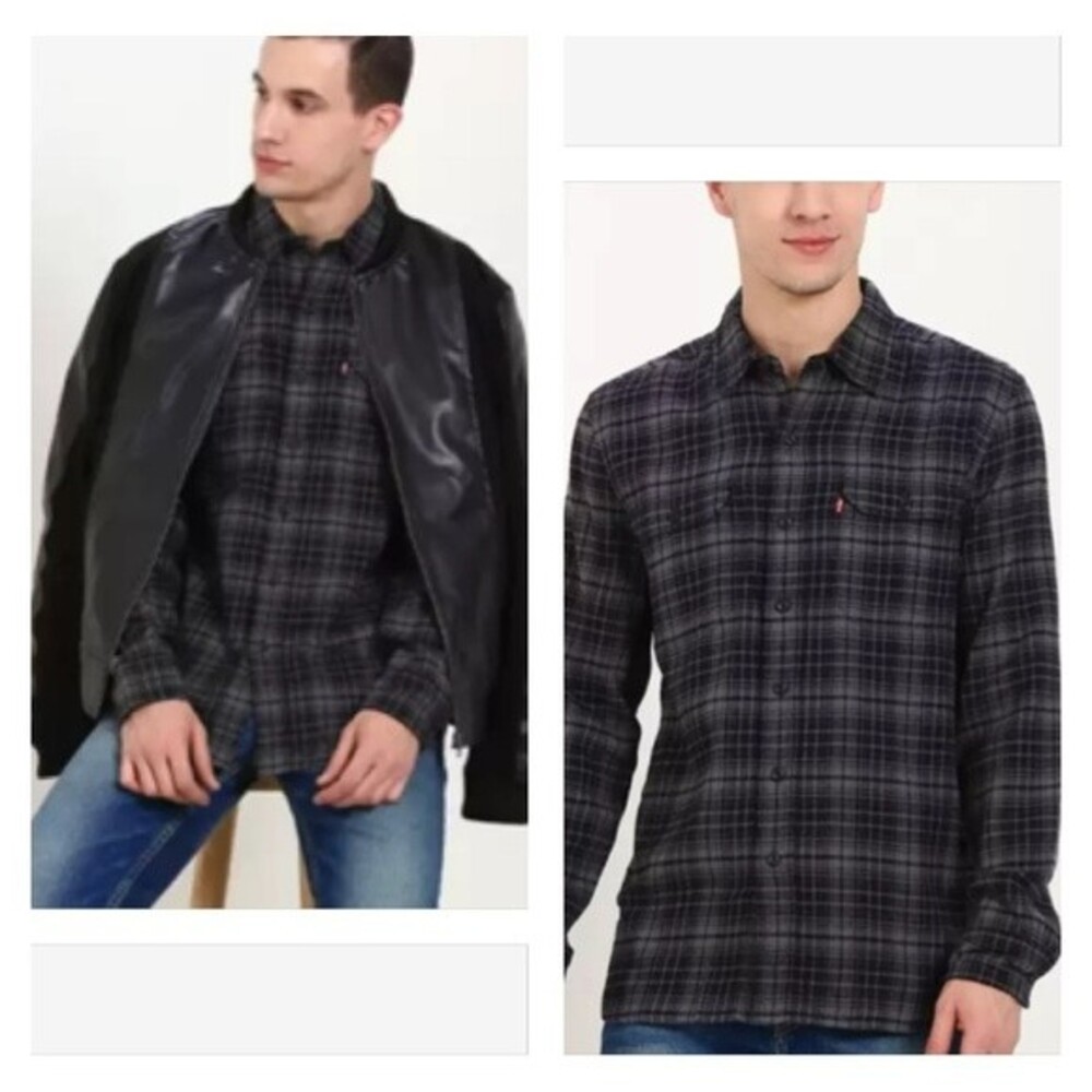 NWT LEVI’S Classic 100% Cotton Flannel Checkered Casual Navy/Gray Shirt Sz XXL - Picture 2 of 11